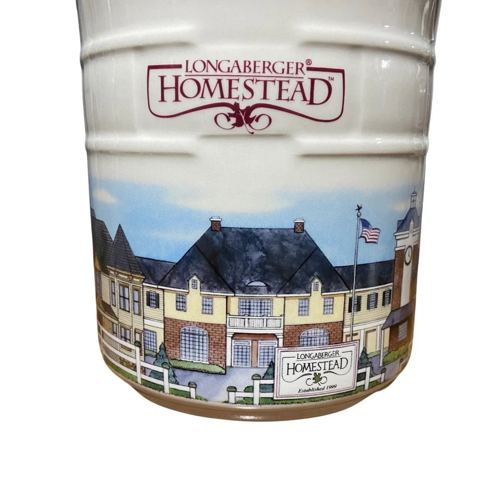 Longaberger Homestead Pottery Crock Utensil Holder Ivory Basketweave Made in USA